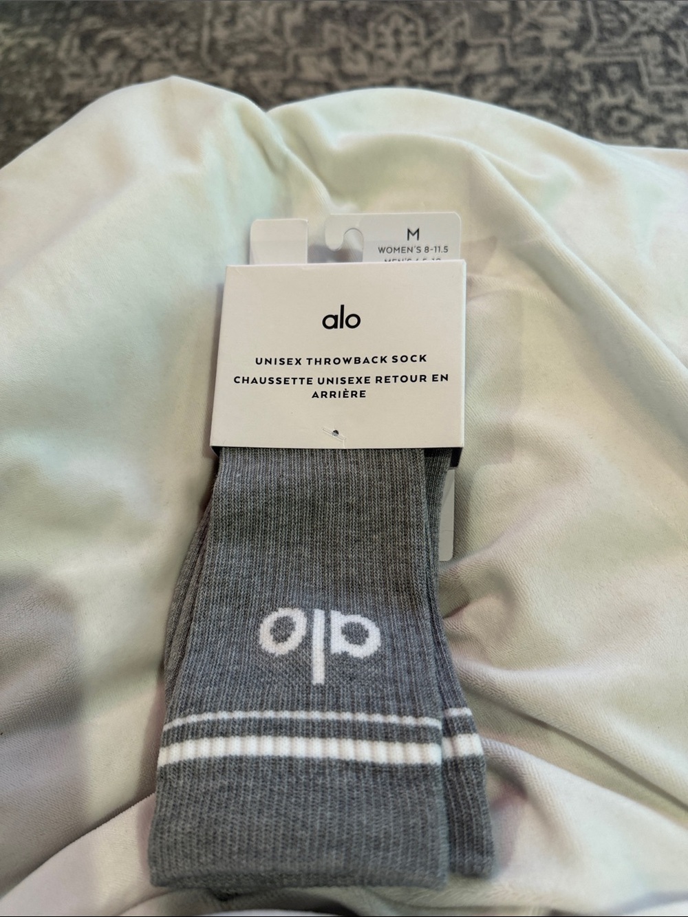 ALO Yoga Unisex Throwback Athletic Socks — Gray with White Stripes